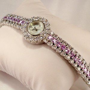 New Andre Giroud Lite Lavender Cubic Zirconias Silver Watch